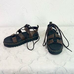 Dr. Martens Nartilla Dark Brown Leather Lace Up Gladiator Platform Sandals Sz 9